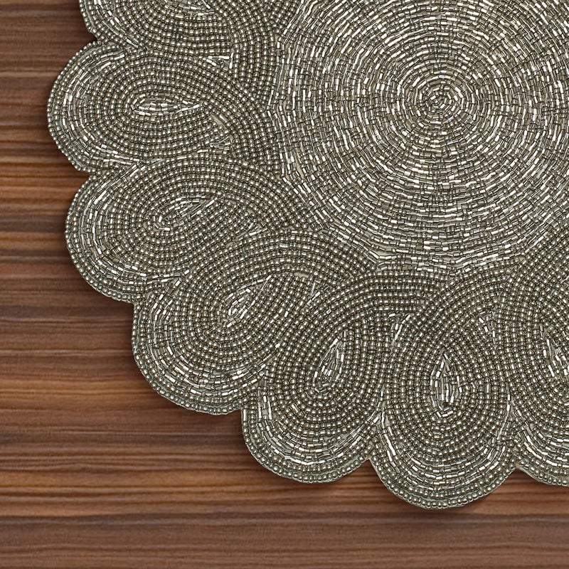Light & Pro Lightnrpo Round Scalloped Beaded Charger Placemats - Handmade Decorative Table Placemats for Dining Table, Holiday, Wedding, Party, Kitchen & Home DÃ©cor - Handcrafted by Artisans - 13 Inch Gunmetal - Image 4